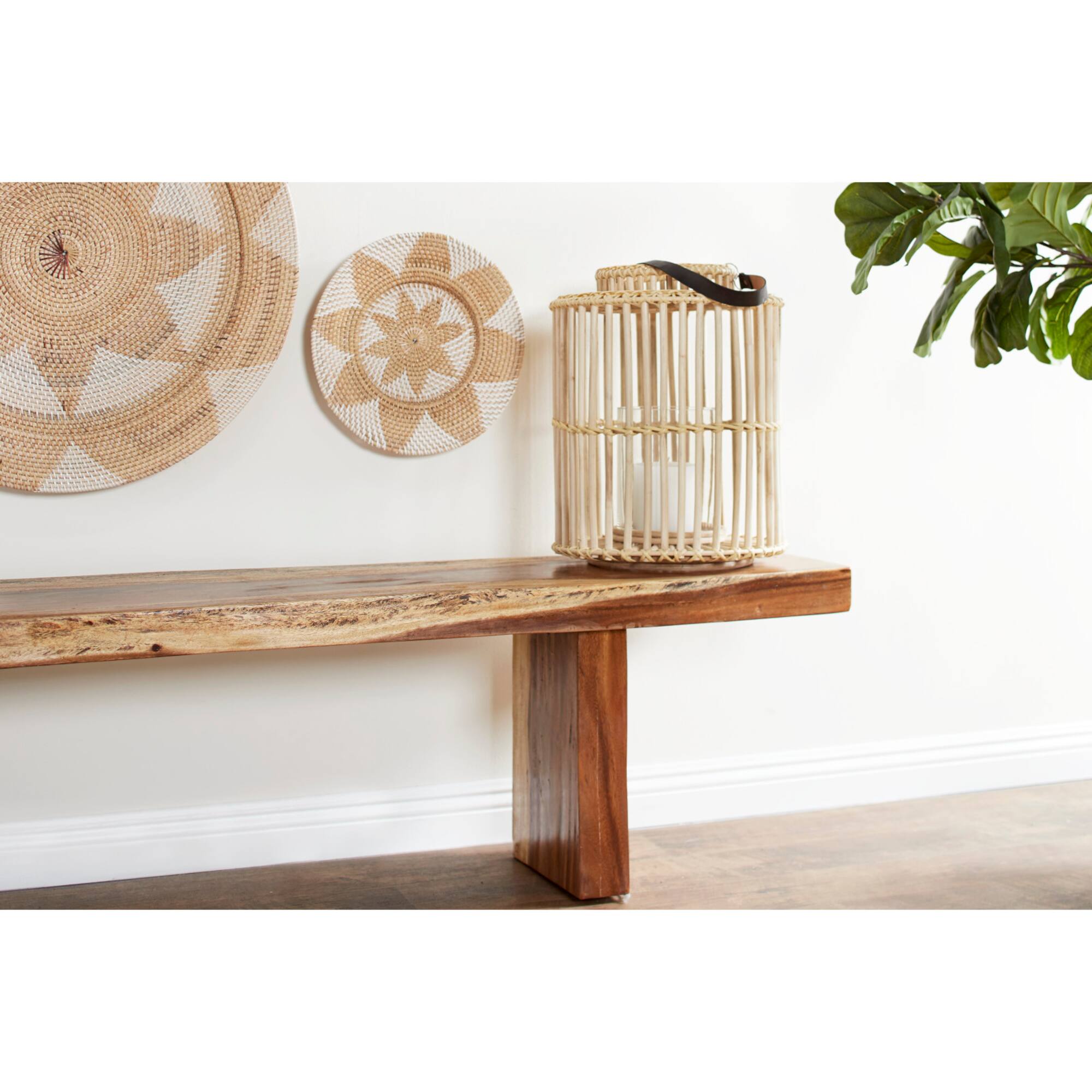 Light Brown Rattan Coastal Candle Holder Lantern, 18" x 14" x 14"